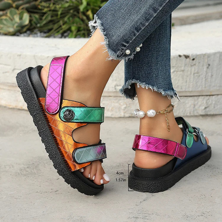 Metallic Sheen Multicolor Round Toe Casual Beach Sandals
