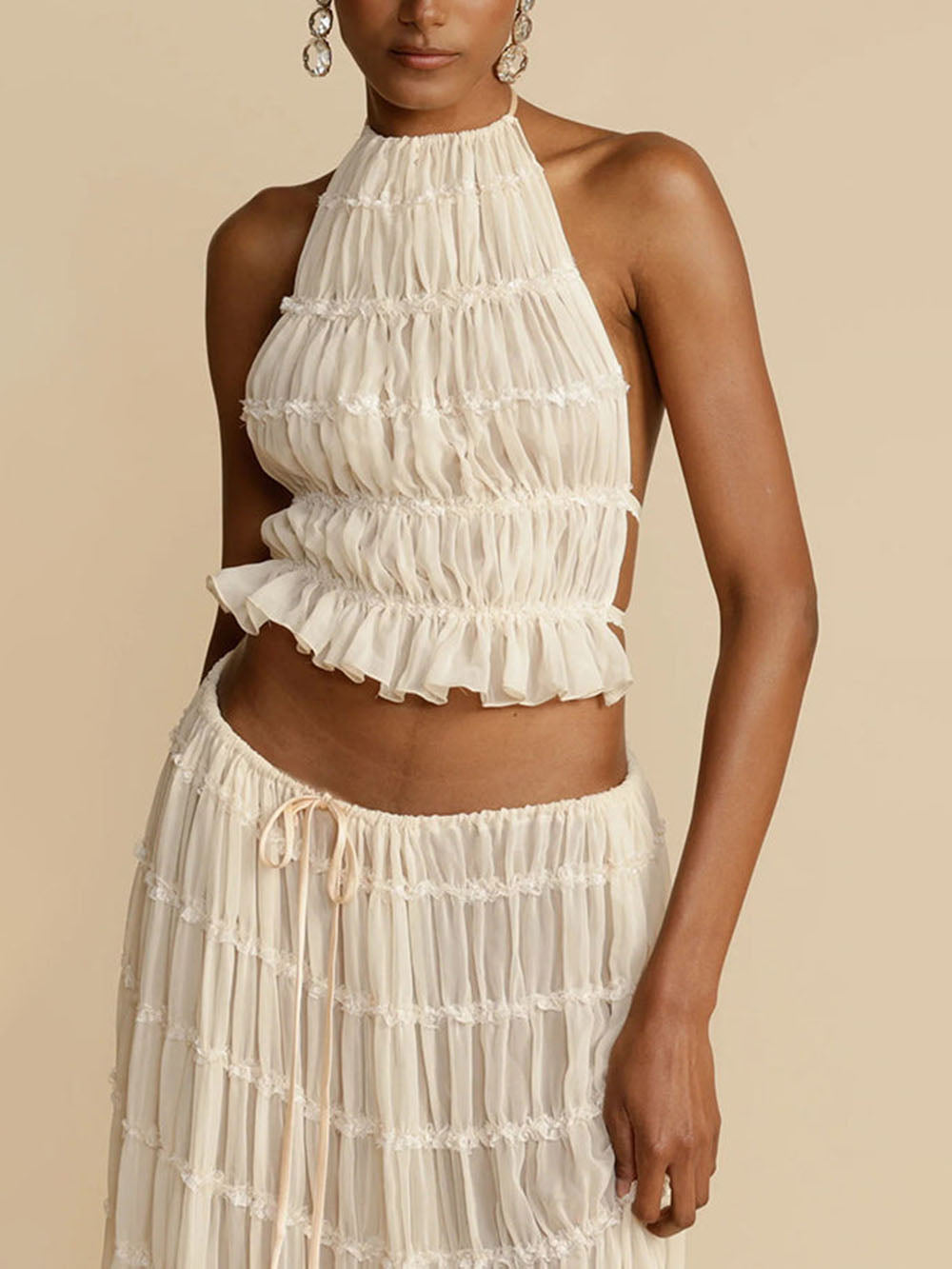 Charmanter Charme Faltenrock mit Kordelzug in der Taille und gestuftem Maxi-Schnitt