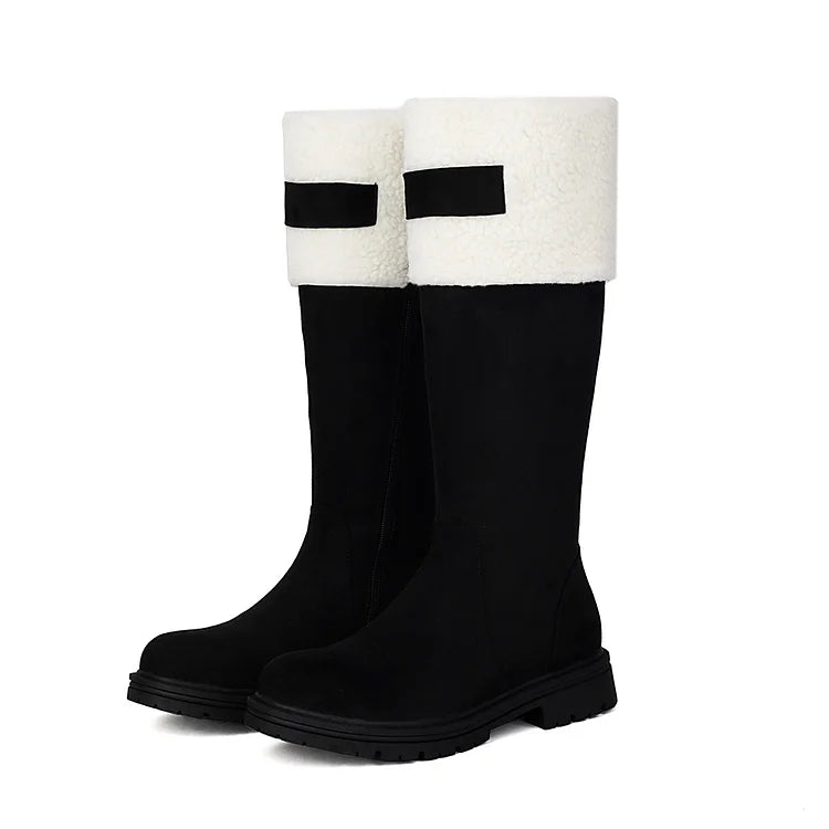 Bottes mi-mollet à talon bloc bas et fermeture éclair color block et bout rond