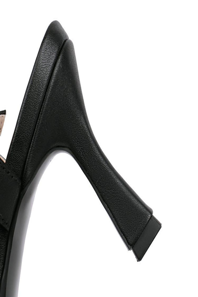 Faux Leather Ankle Strap Plain Square Toe Stilettos