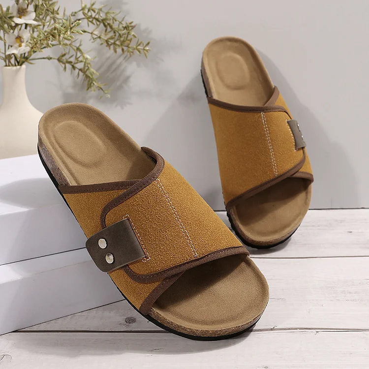 Patchwork Studded Contrast Binding Round Toe Soft-soled Slippers