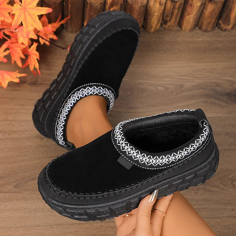 Leopardo Padrão Costura Detalhe Dedo Redondo Botas de Neve Casuais