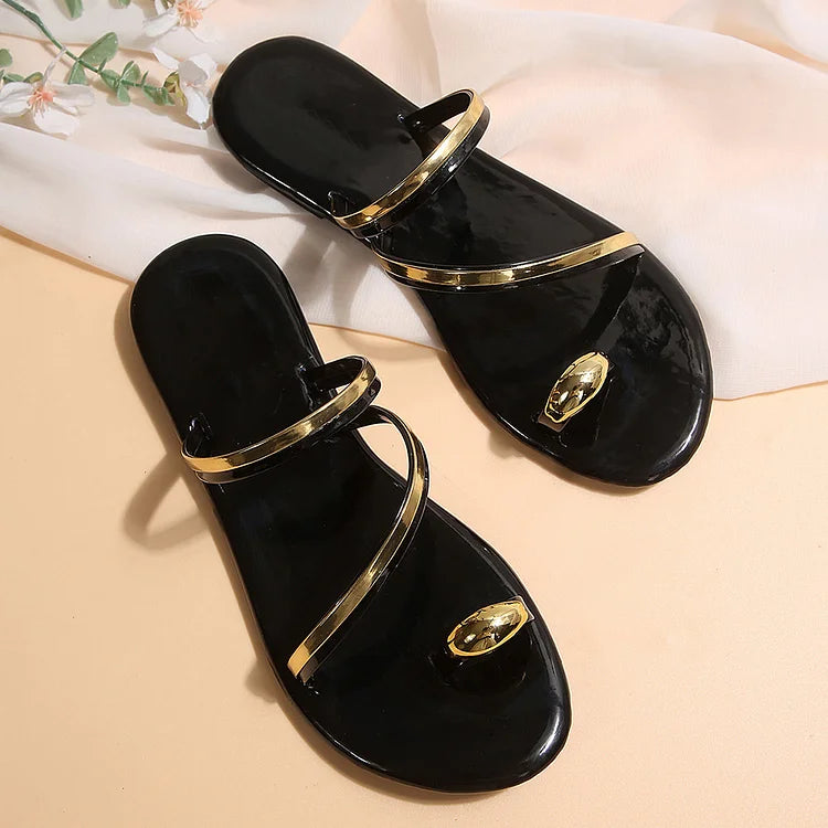 Pantuflas casuales con aro en la punta y diseño de patchwork con brillo metálico