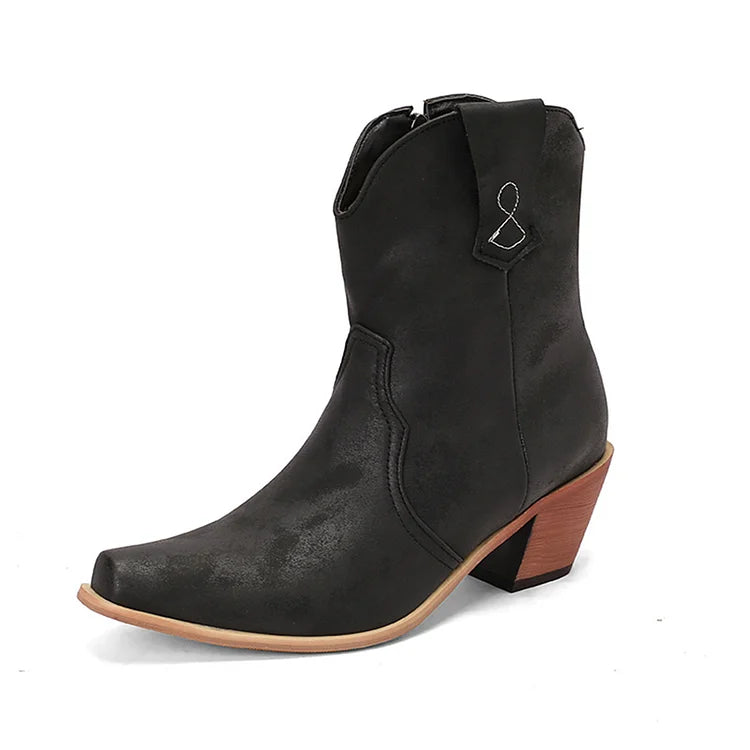 Stivali western con cerniera, punta affilata e tacco spesso patchwork