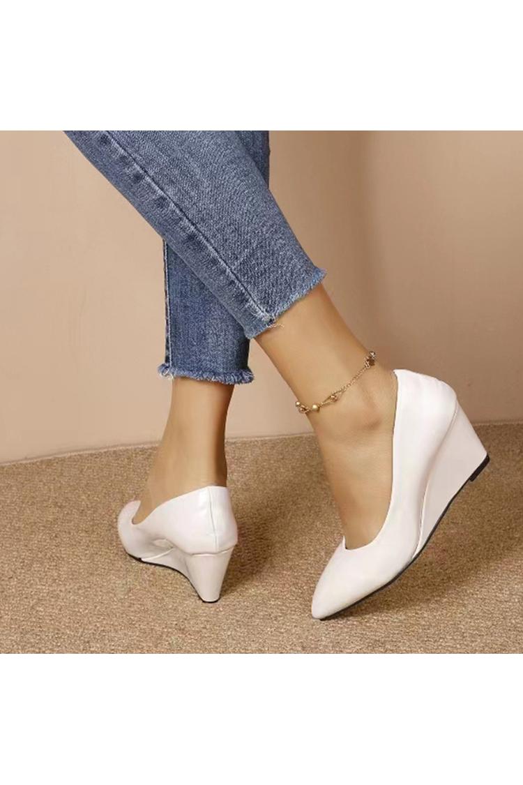 Scarpe con tacco a zeppa casual slip-on eleganti a punta tinta unita