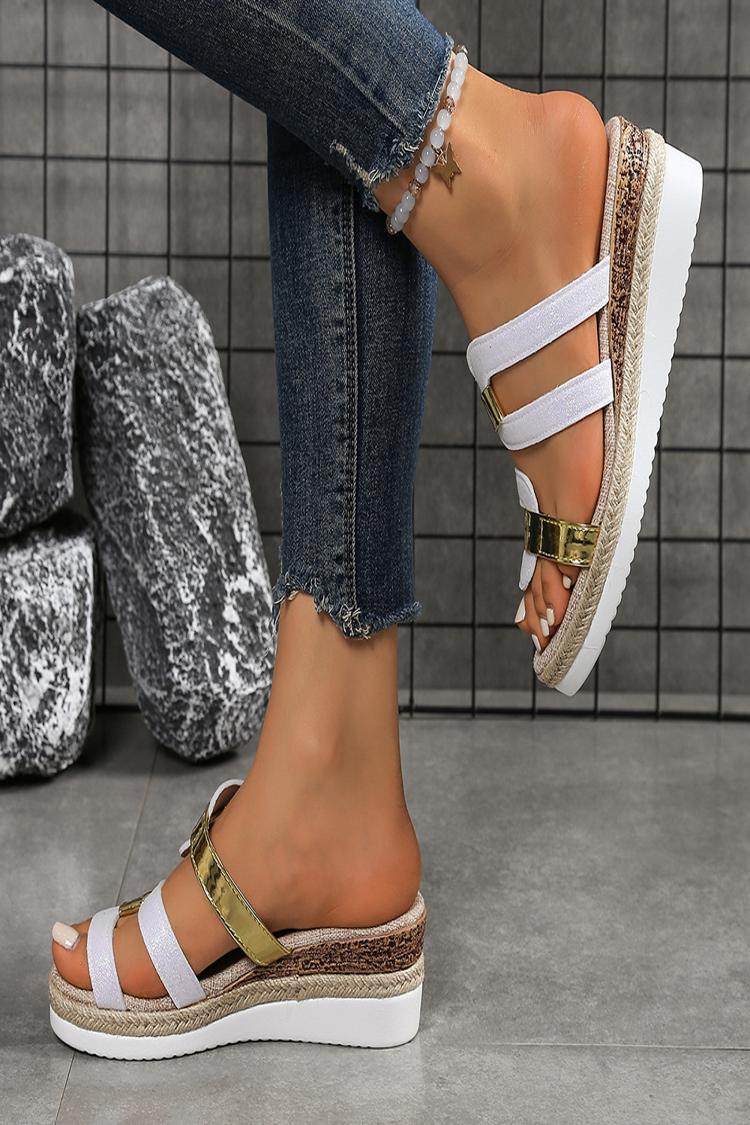 Pantofole casual con zeppa, punta rotonda, cinturino asimmetrico colorblock