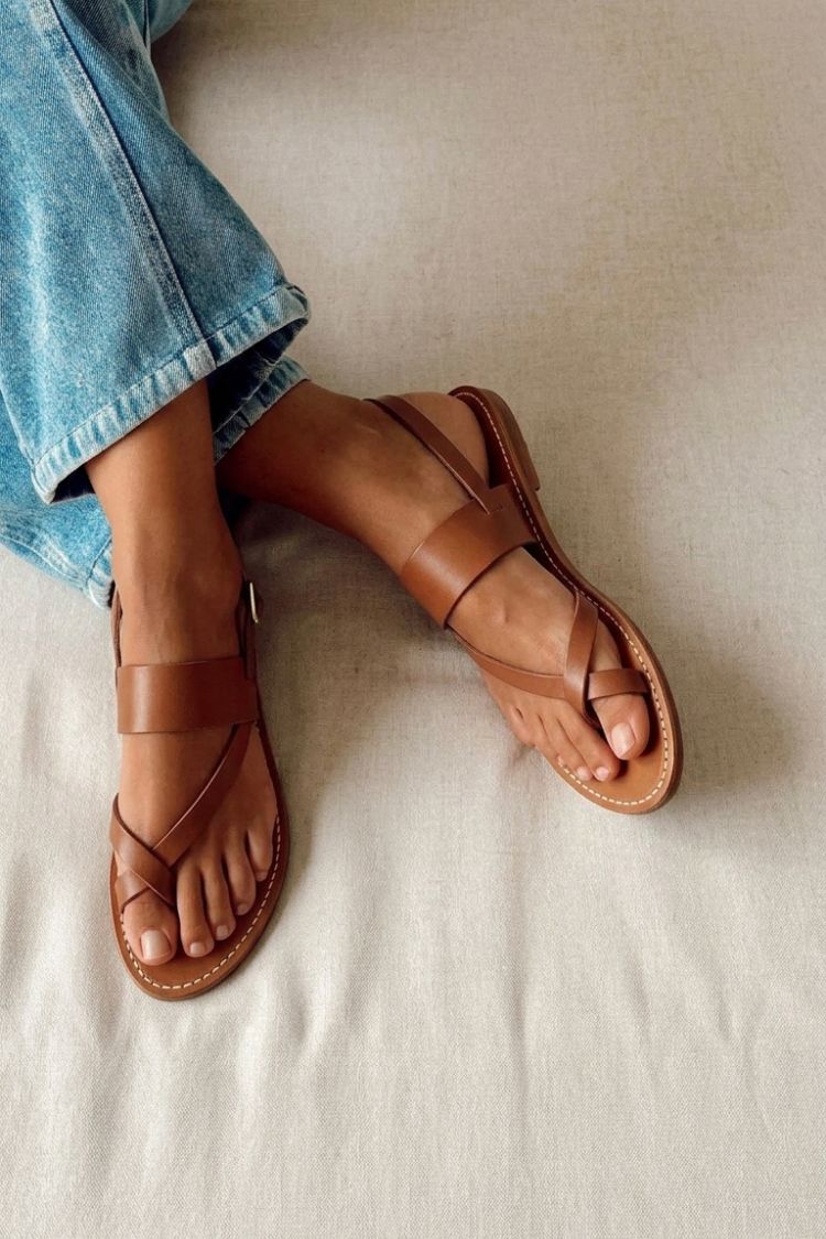 Minimalist Brown Leather Crisscross Slingback Sandals