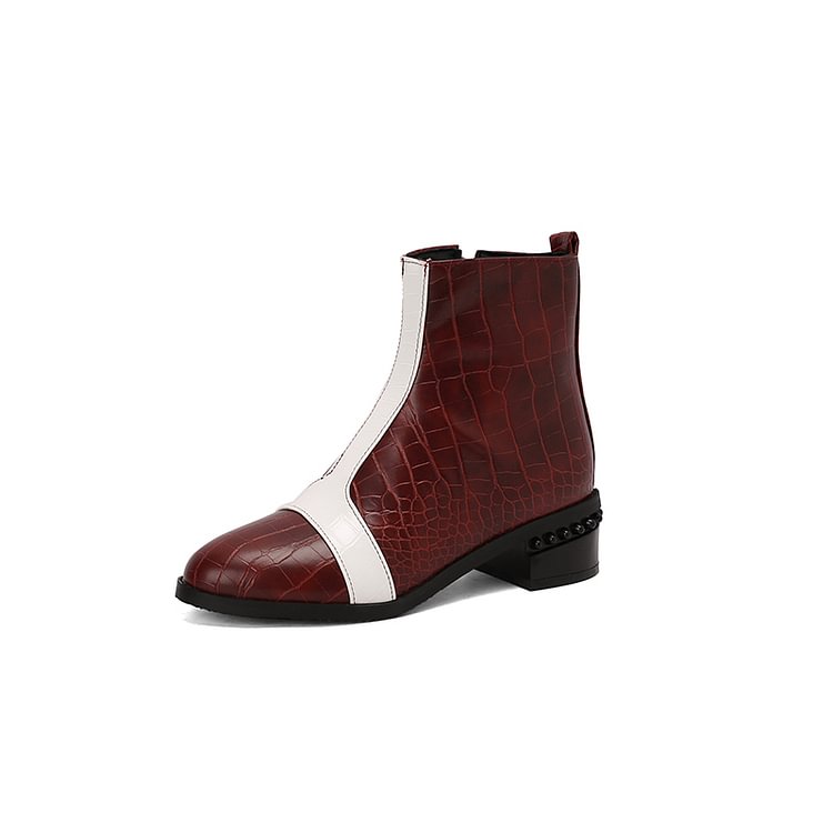 Botins Colorblock Padrão Abstrato Patchwork Toe Redondo