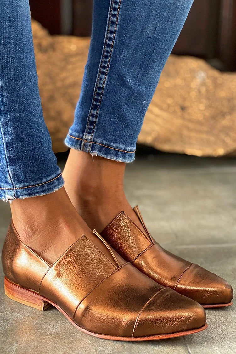 V Nut Spitz Gold Schlupfzehen Loafer