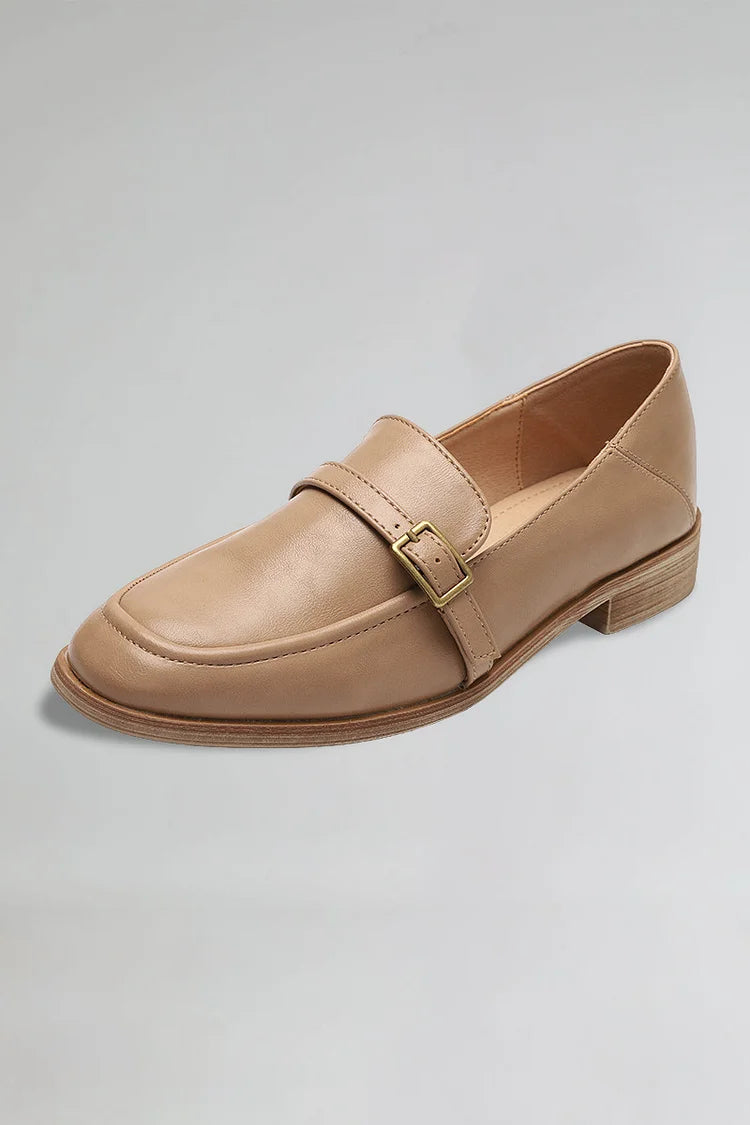 Mocassini casual con fibbia e cinturino sul collo del piede, tinta unita, con punta quadrata