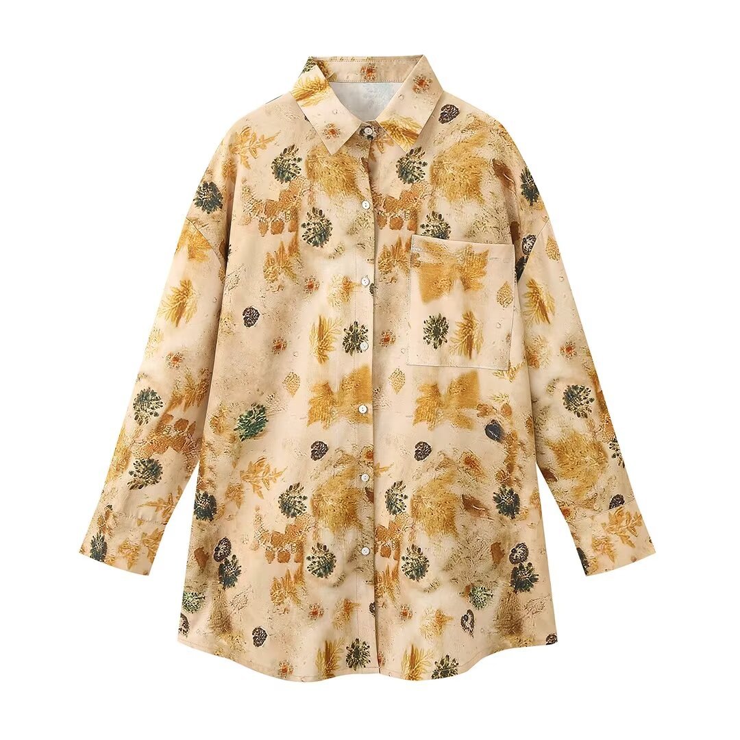 Retro printed shirt two-piece set