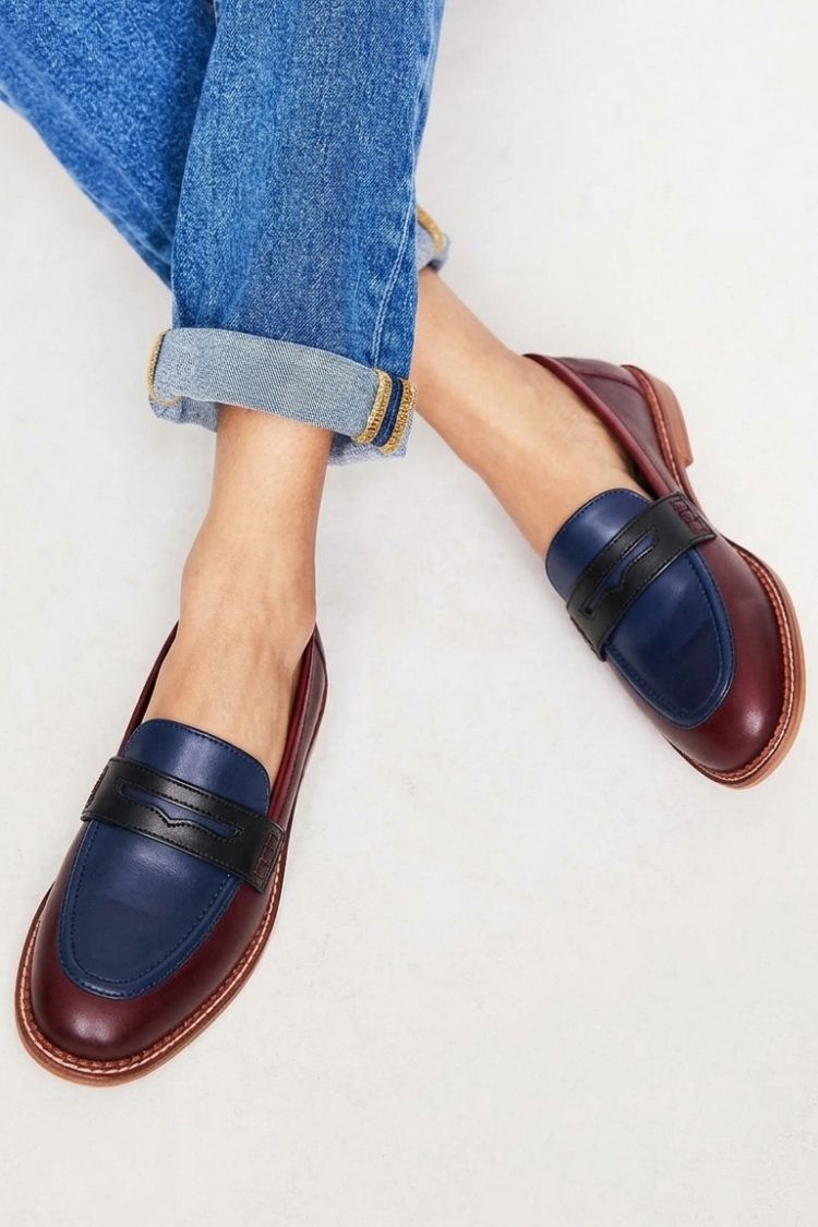 Colorblock Round Toe Casual Slip On Black Loafers