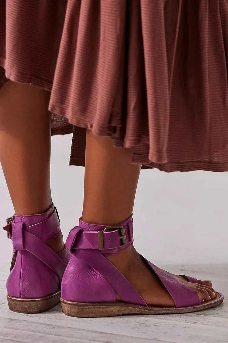 Ankle Strap Buckle Solid Color Toe Ring Purple Sandals