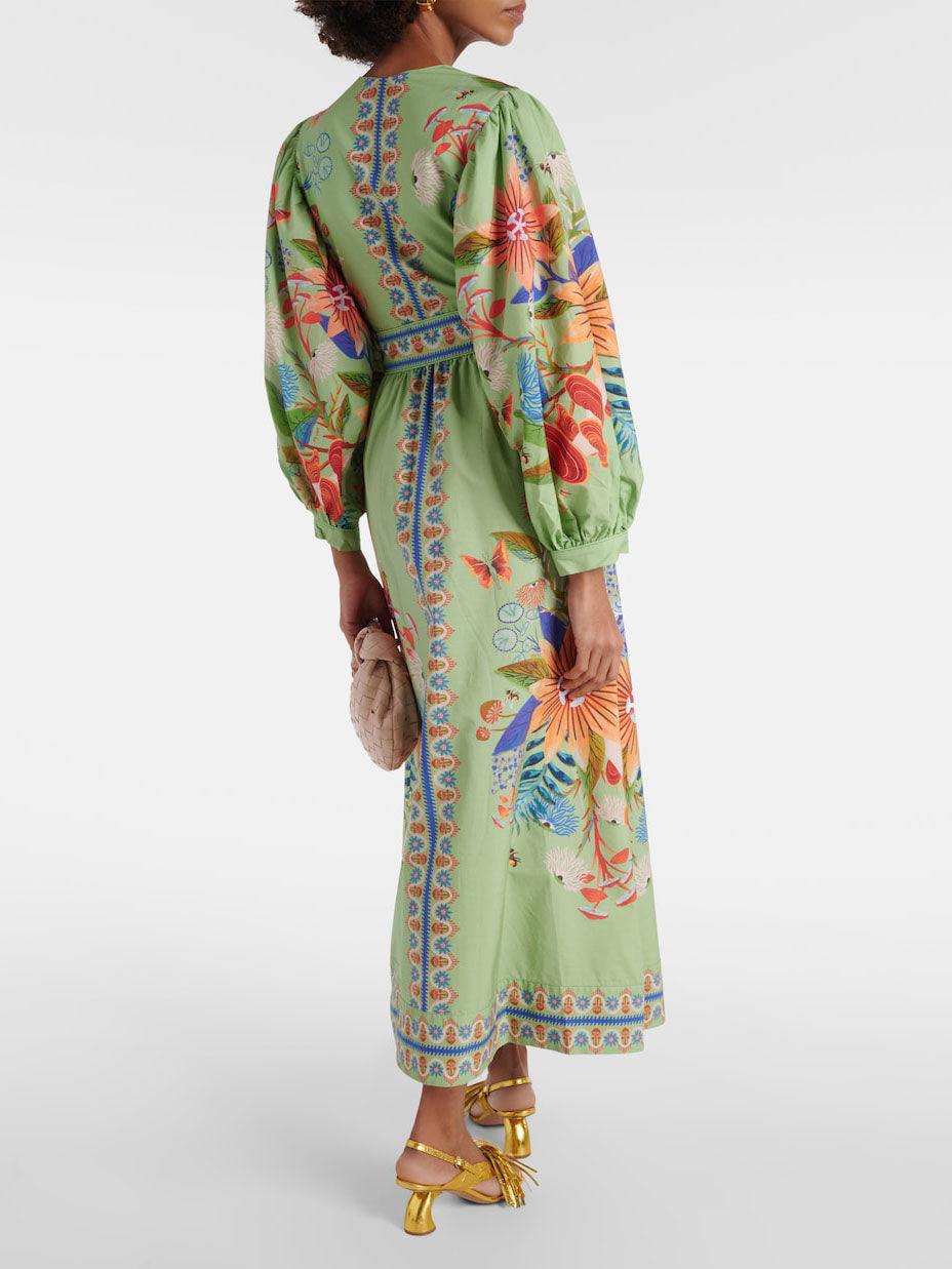 Einreihiges Midikleid mit zartem Blumenmuster und V-Ausschnitt