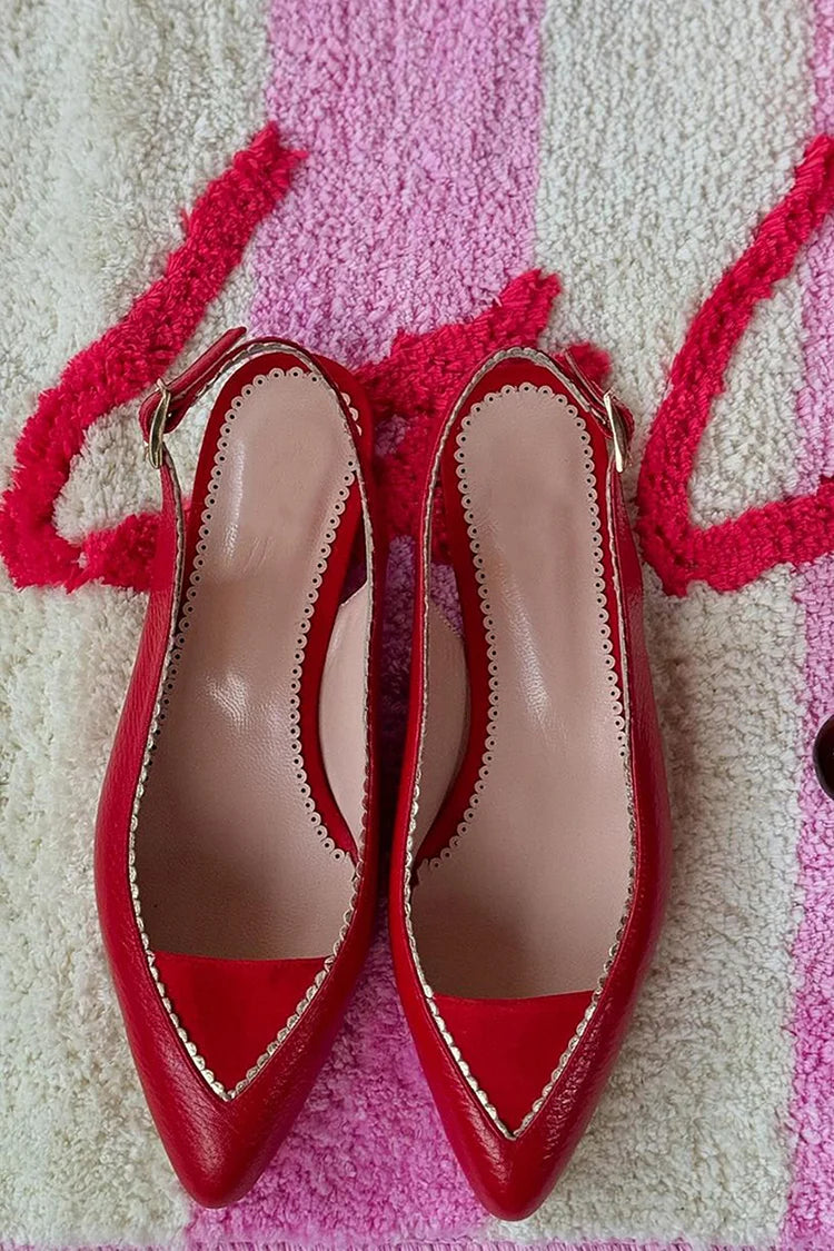 Kontrastbesatz Spitz zulaufende Slingback Rote Ballerinas