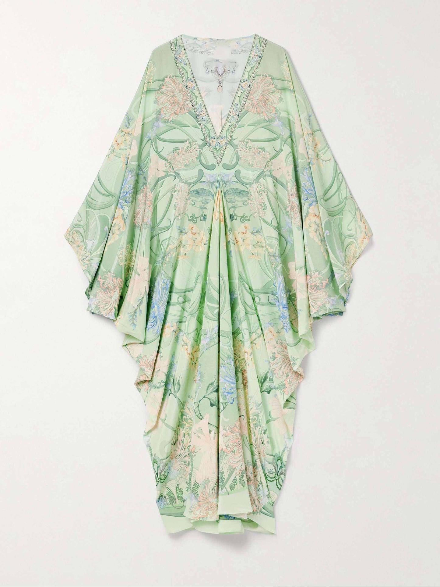 Einzigartiges, übergroßes Midikleid mit Blumendruck und V-Ausschnitt