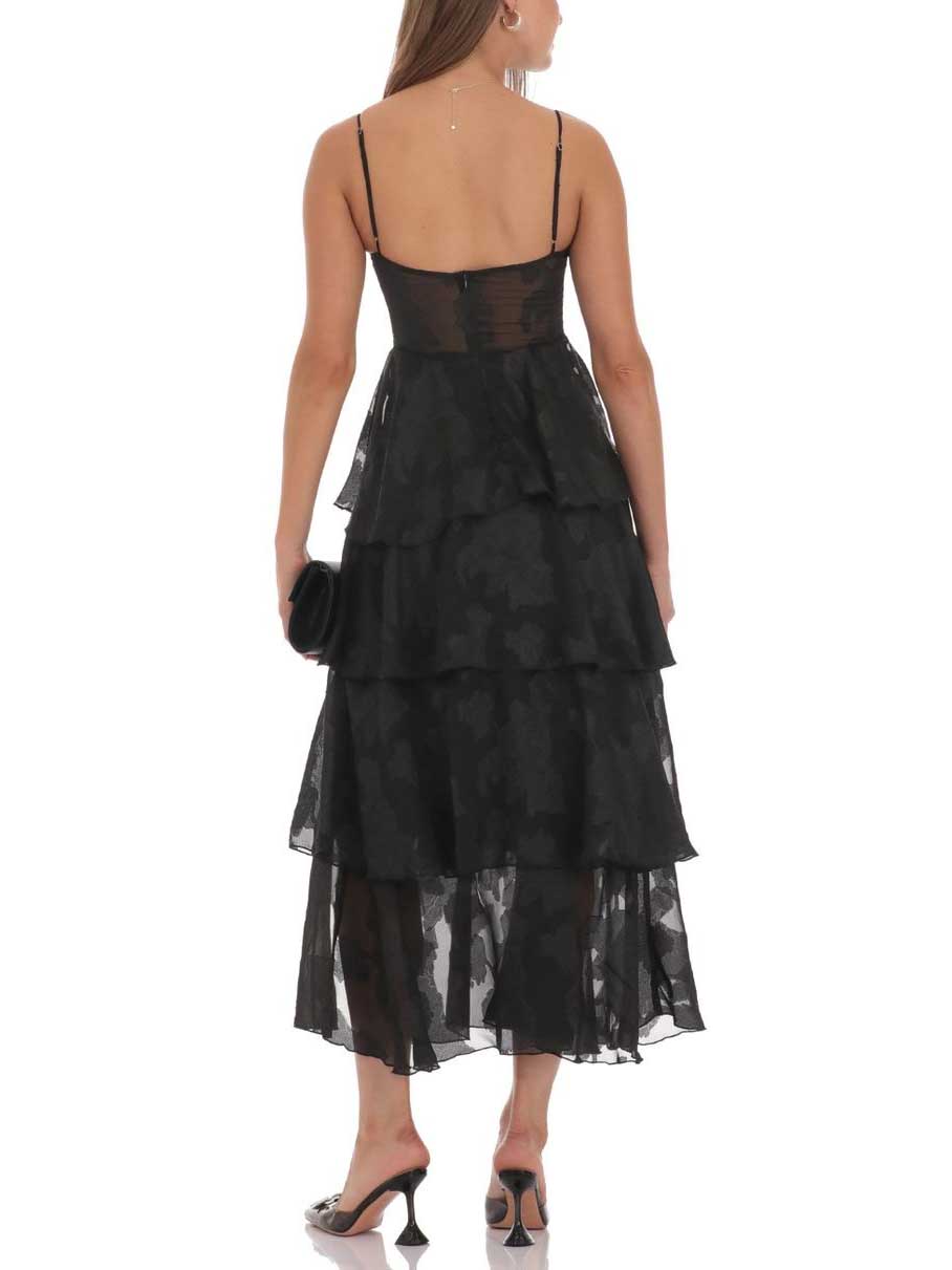 Robe midi élégante à volants et volants en jacquard floral