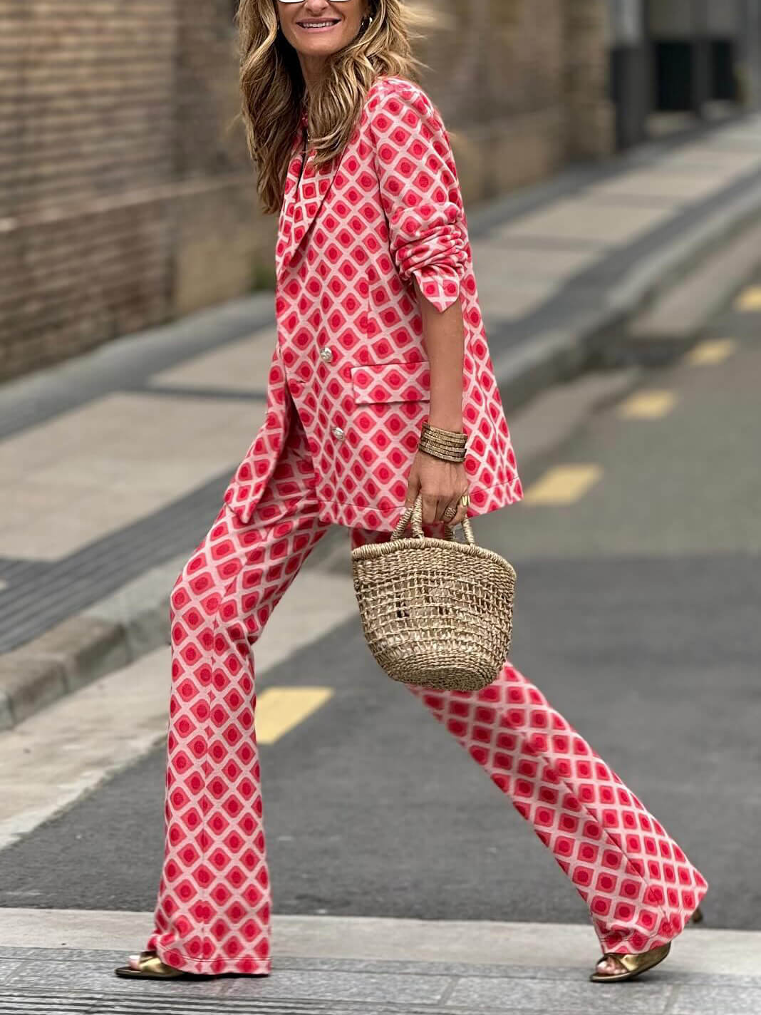 Pantaloni da abito casual con stampa geometrica e tasca