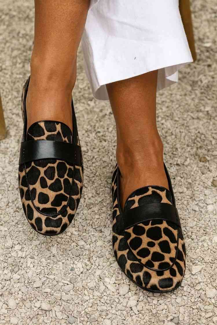 Faux Leather Giraffe Print Penny Loafer Flats