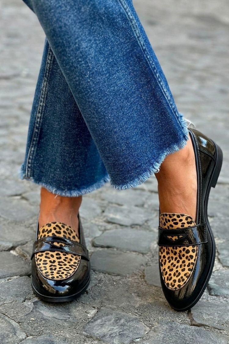 Patchwork Colorblock Round Toe Navy Loafers