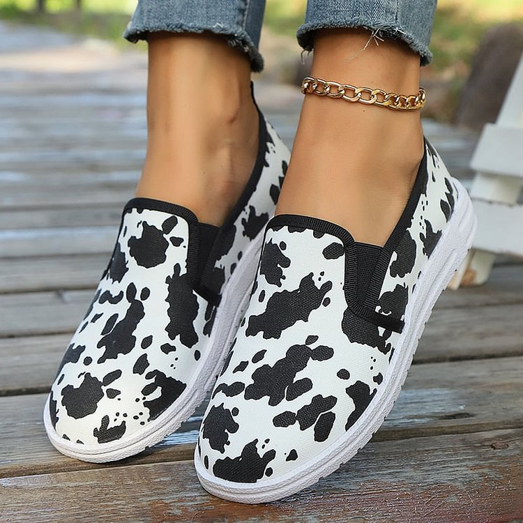 Modern Cow Toe Round Print Slip On Lightweight Casual Loafers