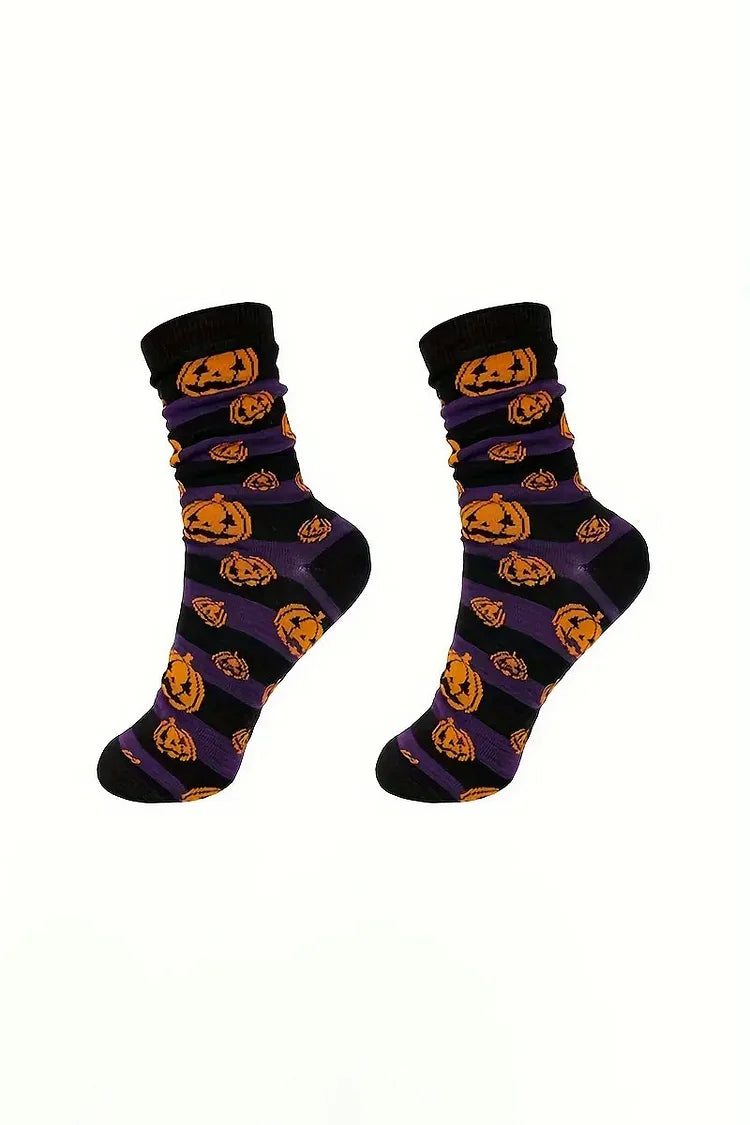 Halloween Colorblock Print Skeleton Hand Mid Calf Socks