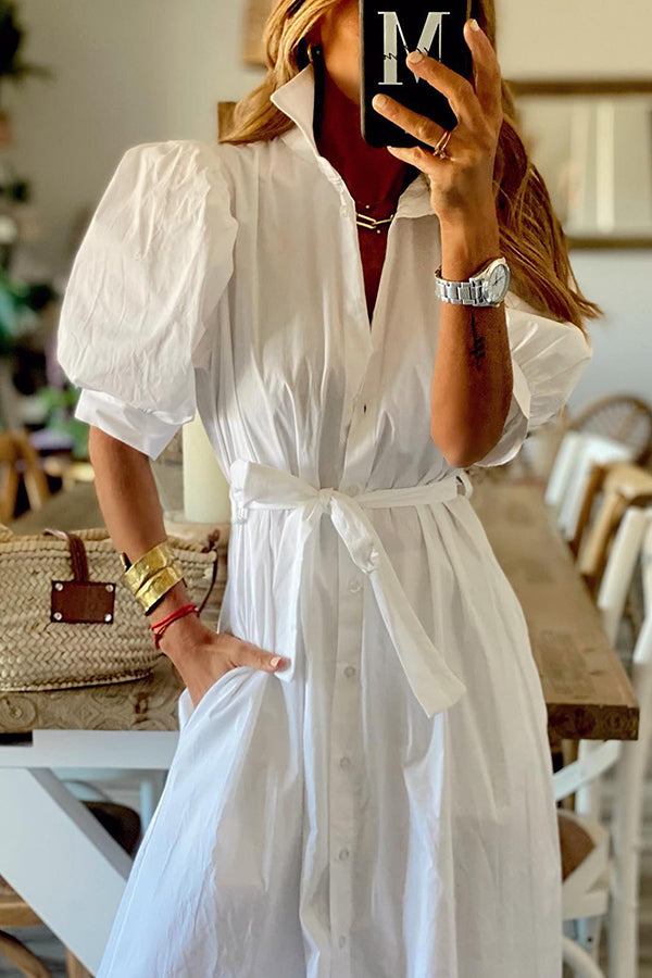 Vestido Midi Camisa Vintage com Bolsos