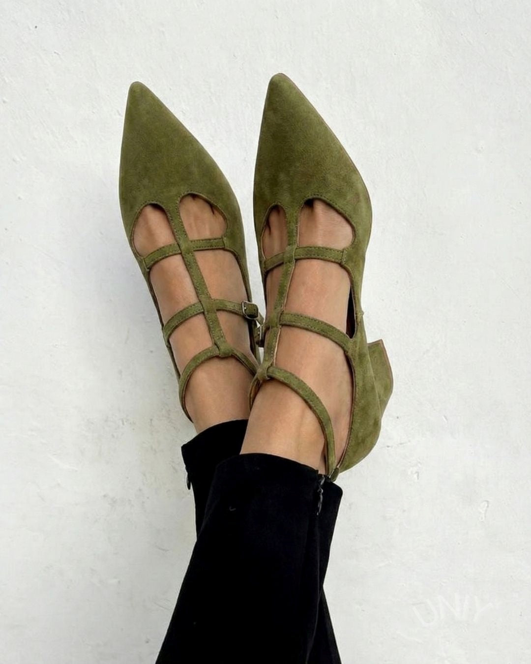 Retro Faux Suede Pointed Toe Multi Strap Block Heels