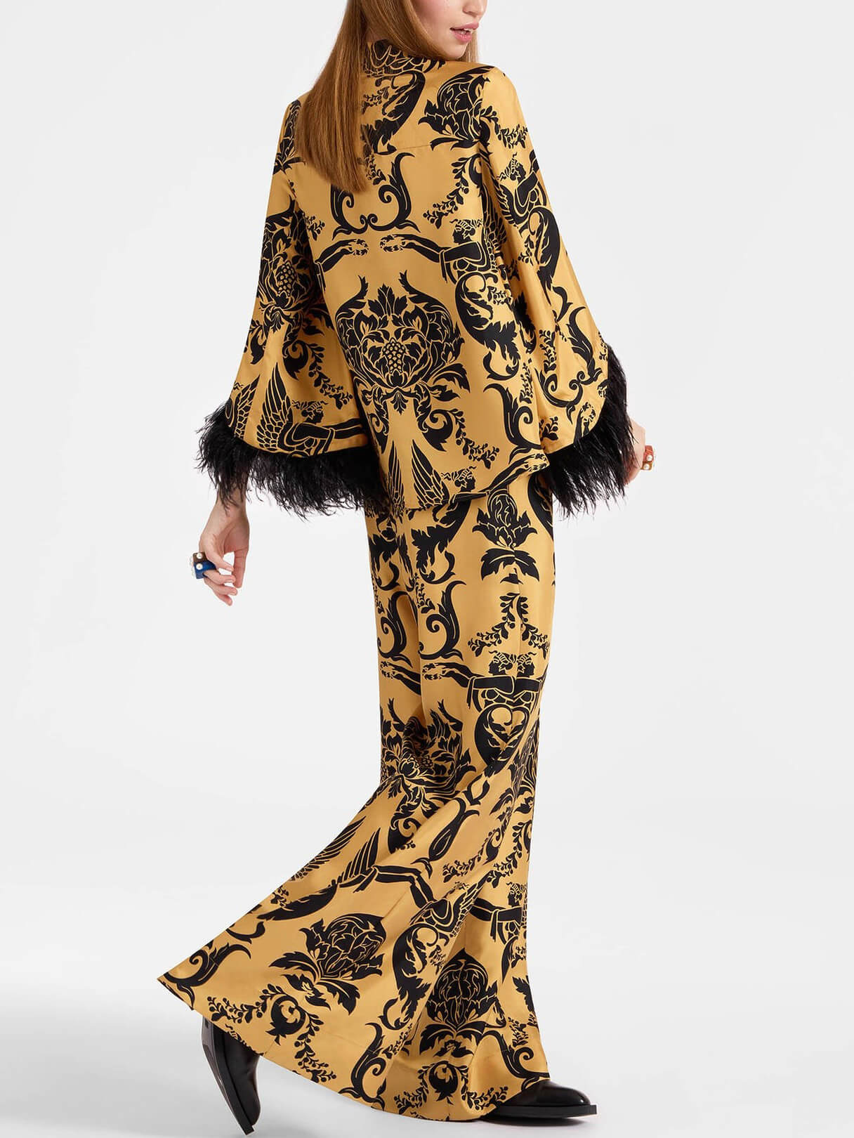 Hose mit weitem Bein und Taschen im ethnischen Satin-Print