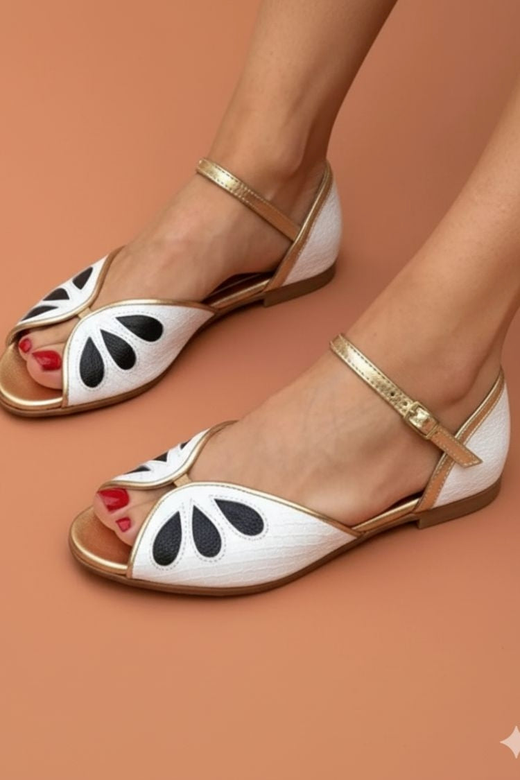 Stylish Colorblock Peep Toe Gold Ankle Strap Sandals