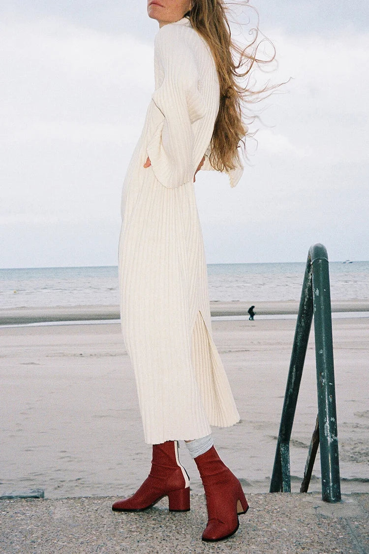 Colorblock Zipper Square Toe Red Chunky Heels Boots