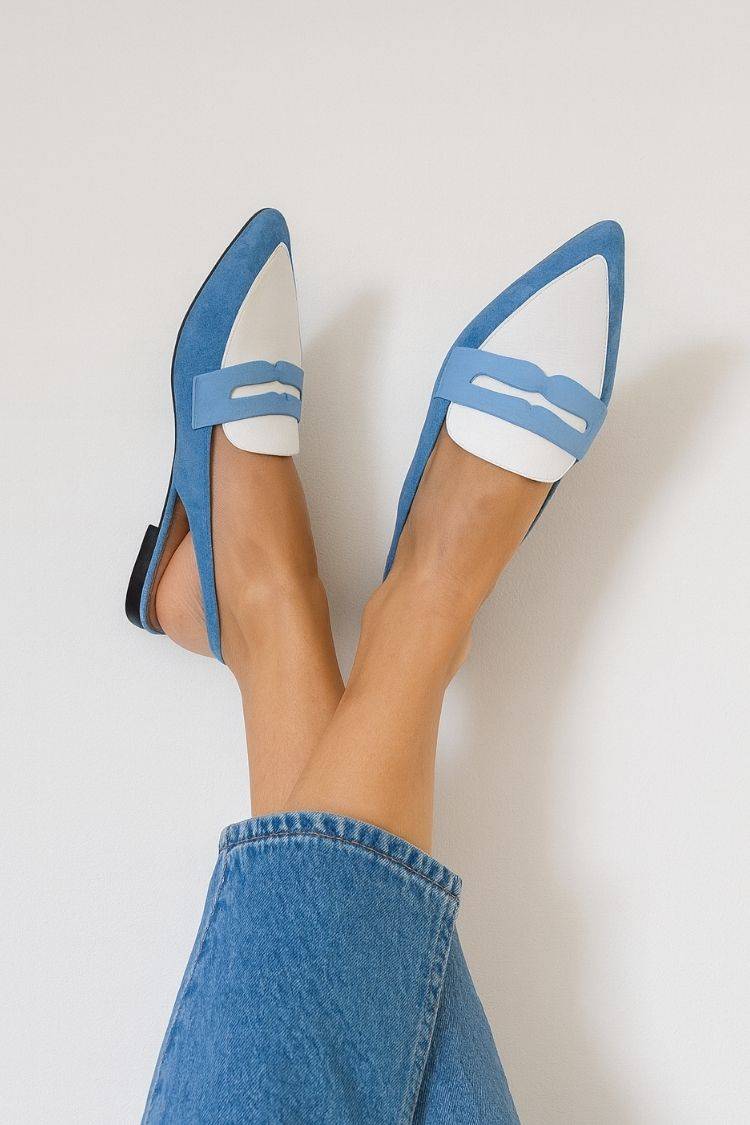 Kunstleder Colorblock Scharlach Riemen Spitz Slingback Loafer