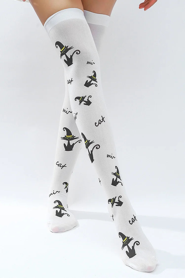 Glamorous Halloween Colorblock Striped Ghost Pumpkin Print Over The Knee Socks