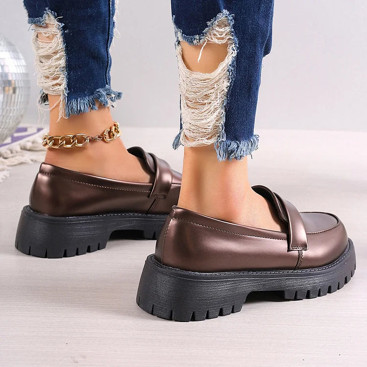 Mocassini casual con punta tonda e tacco spesso patchwork