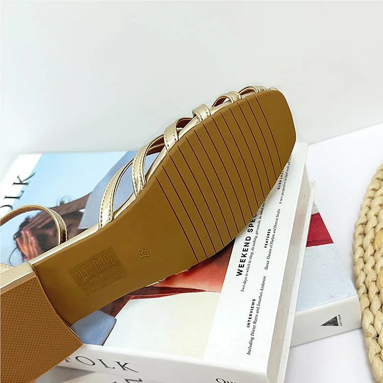 Riemen Aus Knöchel Hohle Schnalle Schick Farbe Einfarbig Sandalen