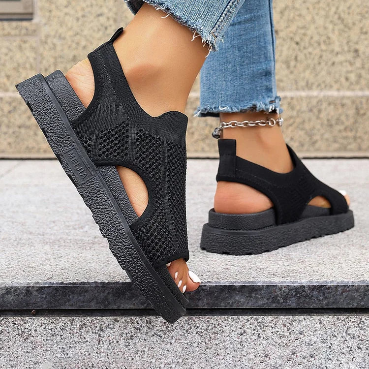 Hollow Out Knitted Cutout Solid Color Round Toe Casual Sandals