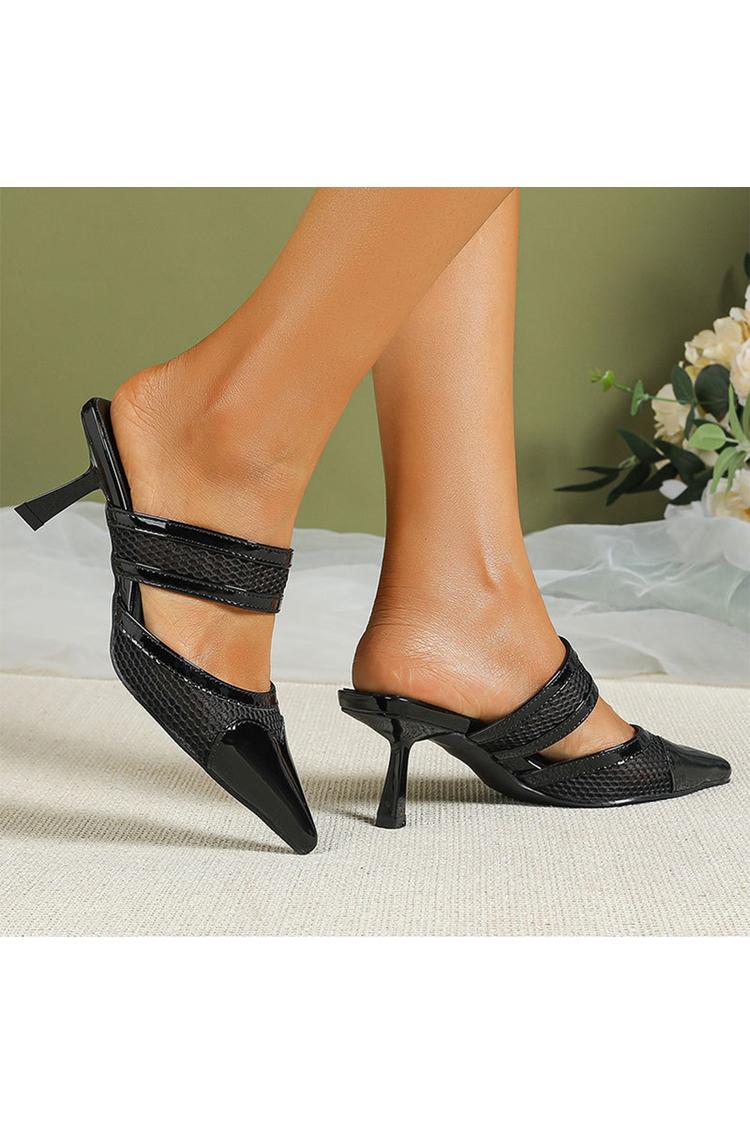 Hollow Out Mesh Patchwork Pointed Toe Elegant Stiletto Heels