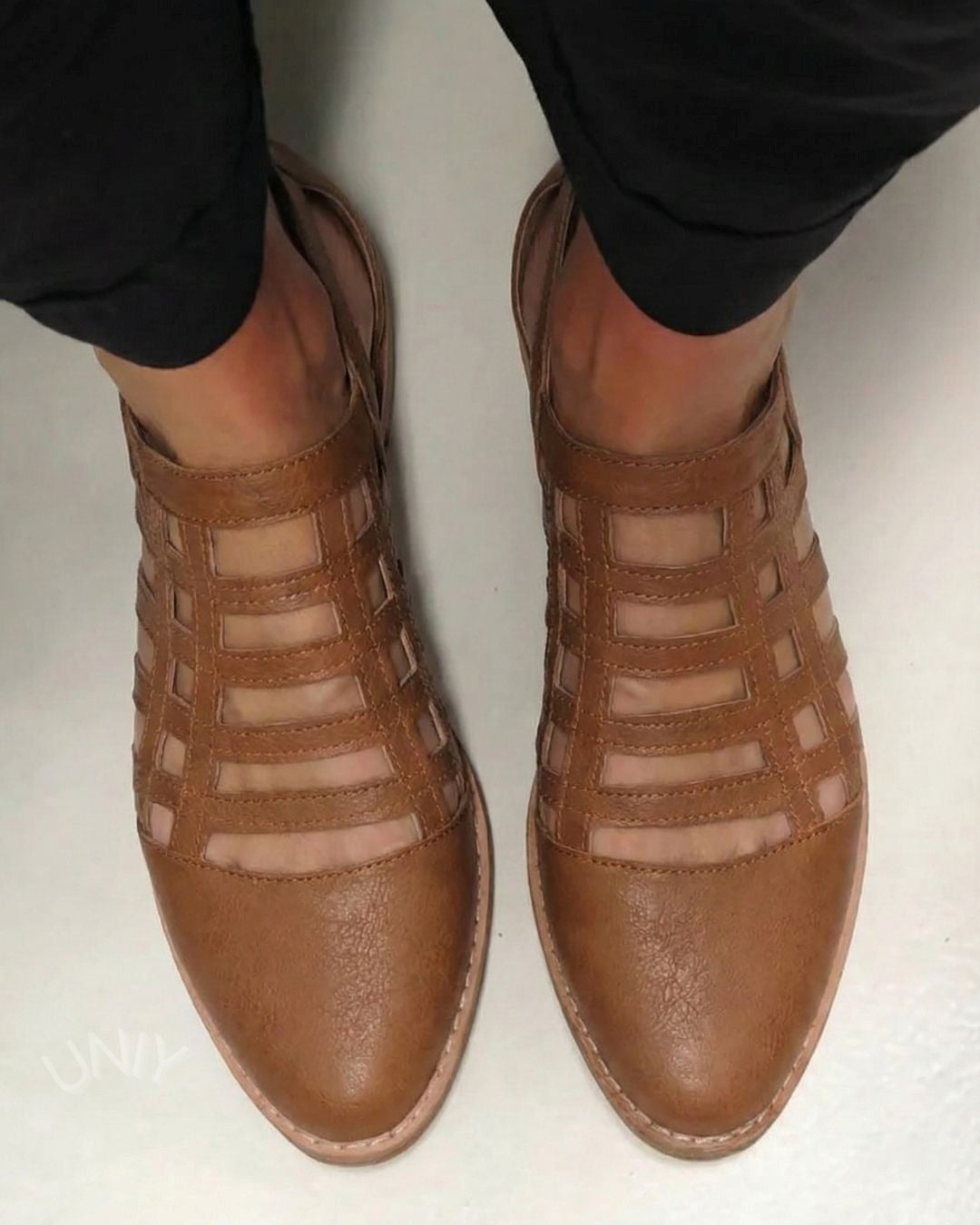 Brown Pointed Toe Woven Cutout Flat Casual Loafers