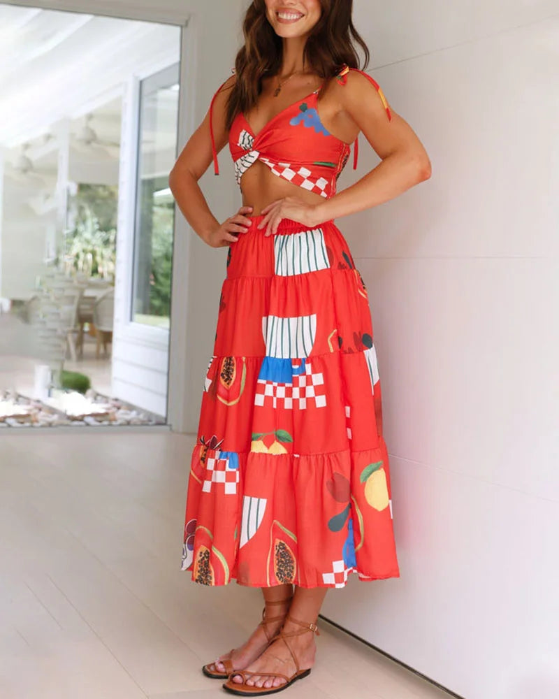 Sommerurlaub bedrucktes Schnür- zweiteiliges Set