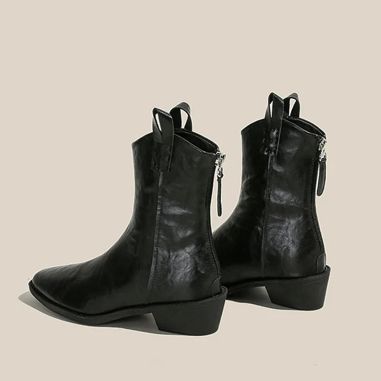 Feste Ferse Quadratische Spitze Patchwork Reißverschluss Klobige Farbige Knöchelstiefel