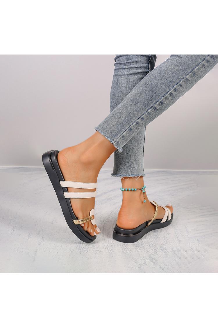 Pantofole casual da esterno con punta tonda, cinturino asimmetrico e blocchi di colore