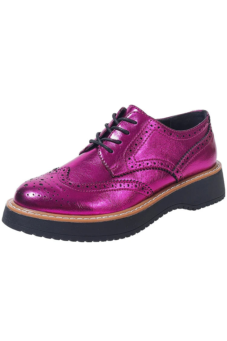 Gorgeous Metallic Sheen Patchwork Round Toe Lace Up Brogue Oxfords
