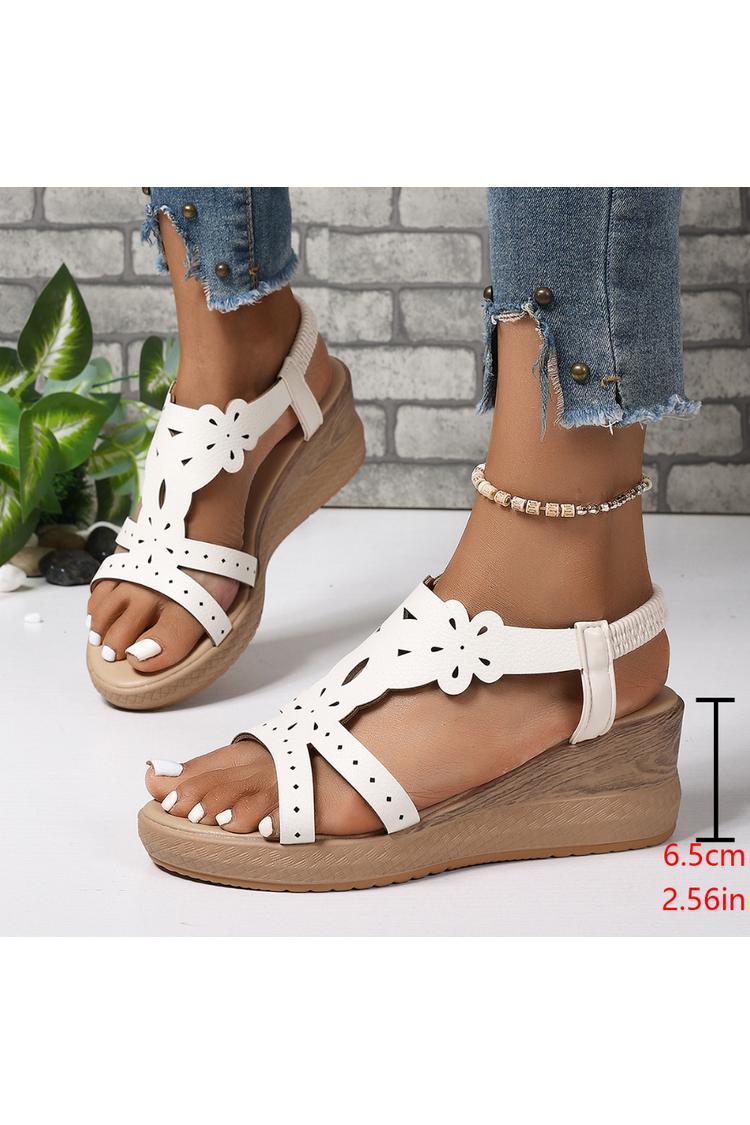 Sandali con zeppa casual da esterno con cinturino elastico traforato e punta rotonda