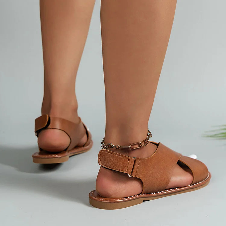 Plain Cross Belt Buckle Seam Toe Daily Round Sandals