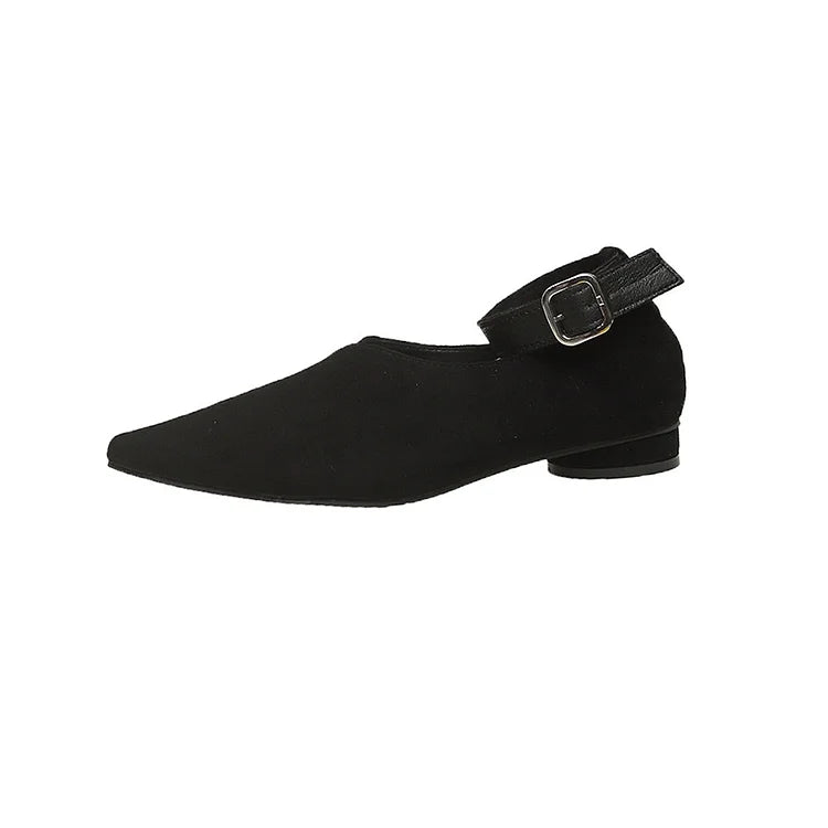 Ballerine con cinturino alla caviglia e fibbia a punta, in patchwork tinta unita