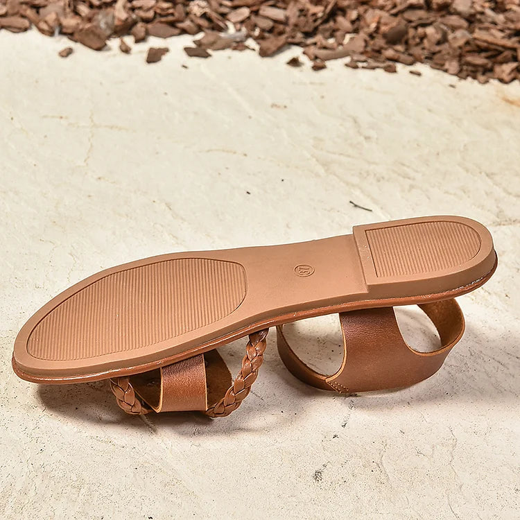 Sandali casual con cinturino alla caviglia, fibbia patchwork e cintura intrecciata