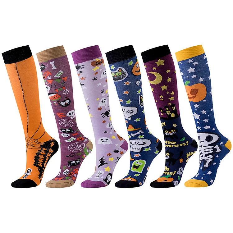 Glamorous Halloween Pattern Skull Ghost Haunted House Print Star Over The Calf Socks