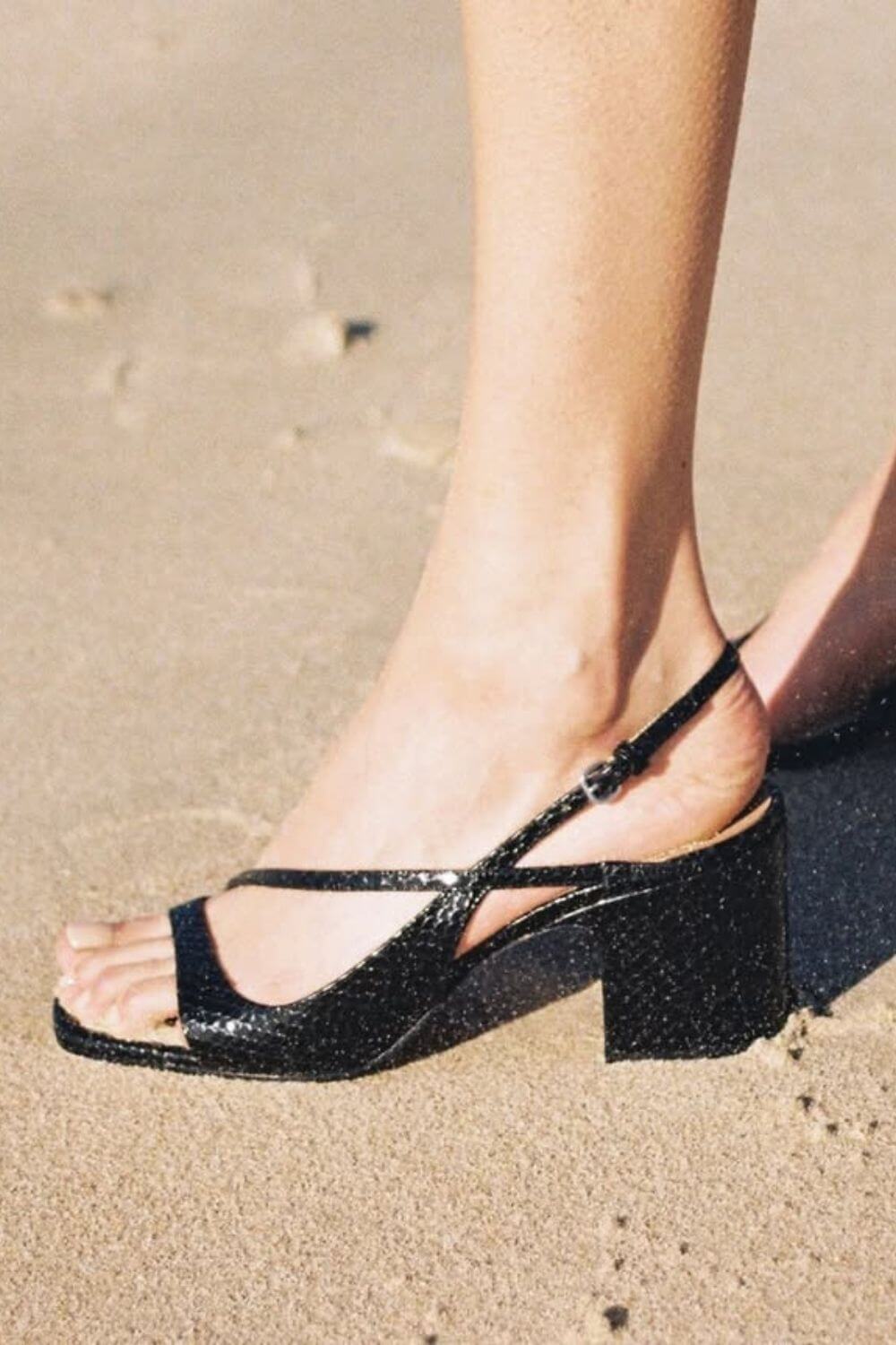 Metallic Strappy Block Heel Sandals