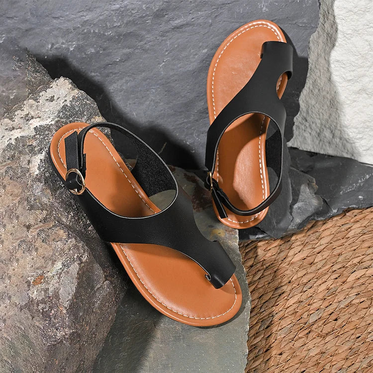 Solid Color Strap Buckle Cutout Round Toe Casual Beach Sandals