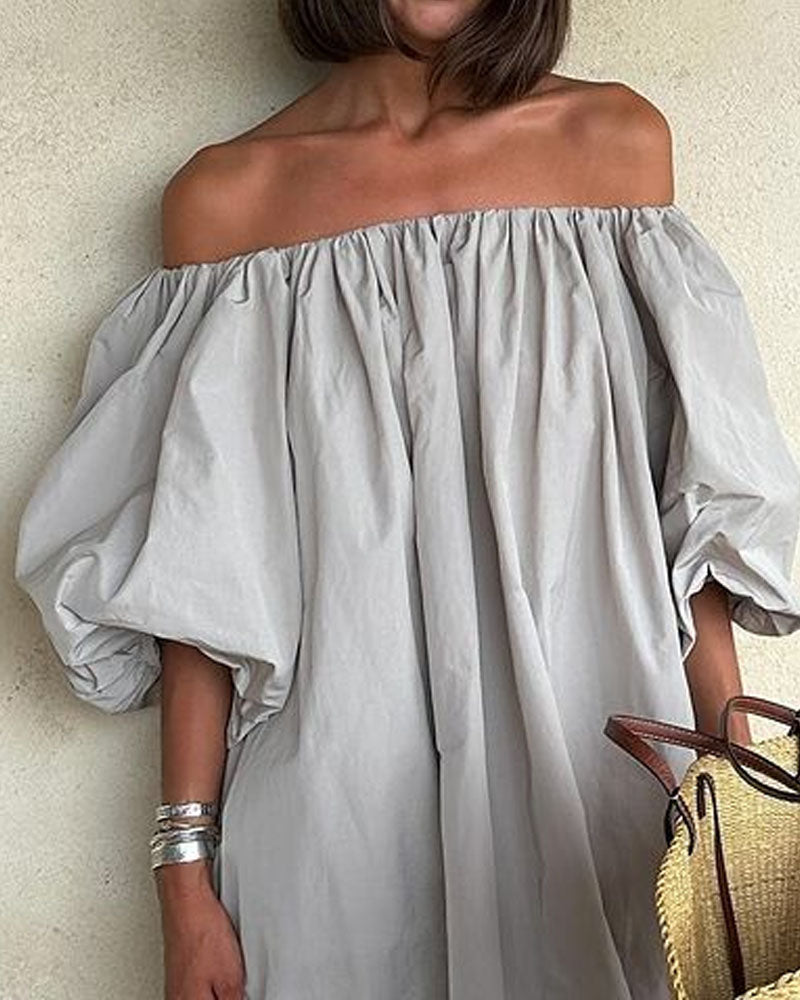 Vestido Solto Casual Sólido Ombro